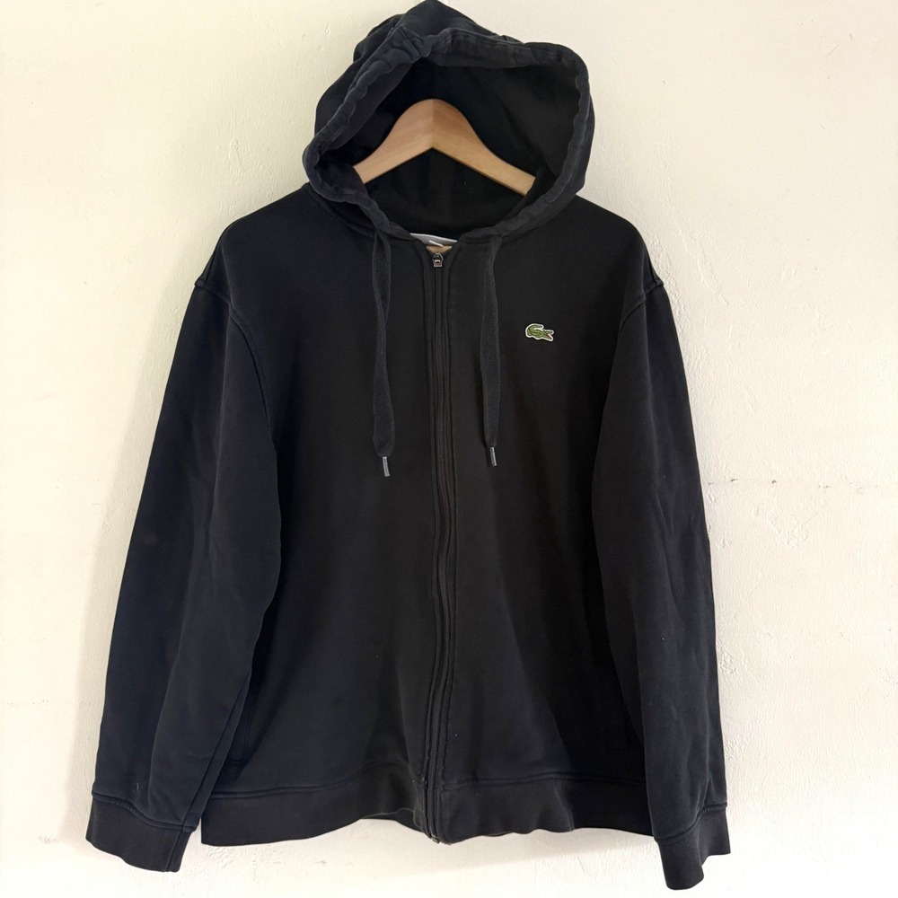 Lacoste Sport Full Zip‎ Hoodie Sweater Black Size XL Zip Pockets